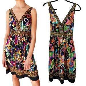 Whimsical Multicolor Silky Mini Dress Sz‎ S Tie Waist Fairycore Party Vibrant